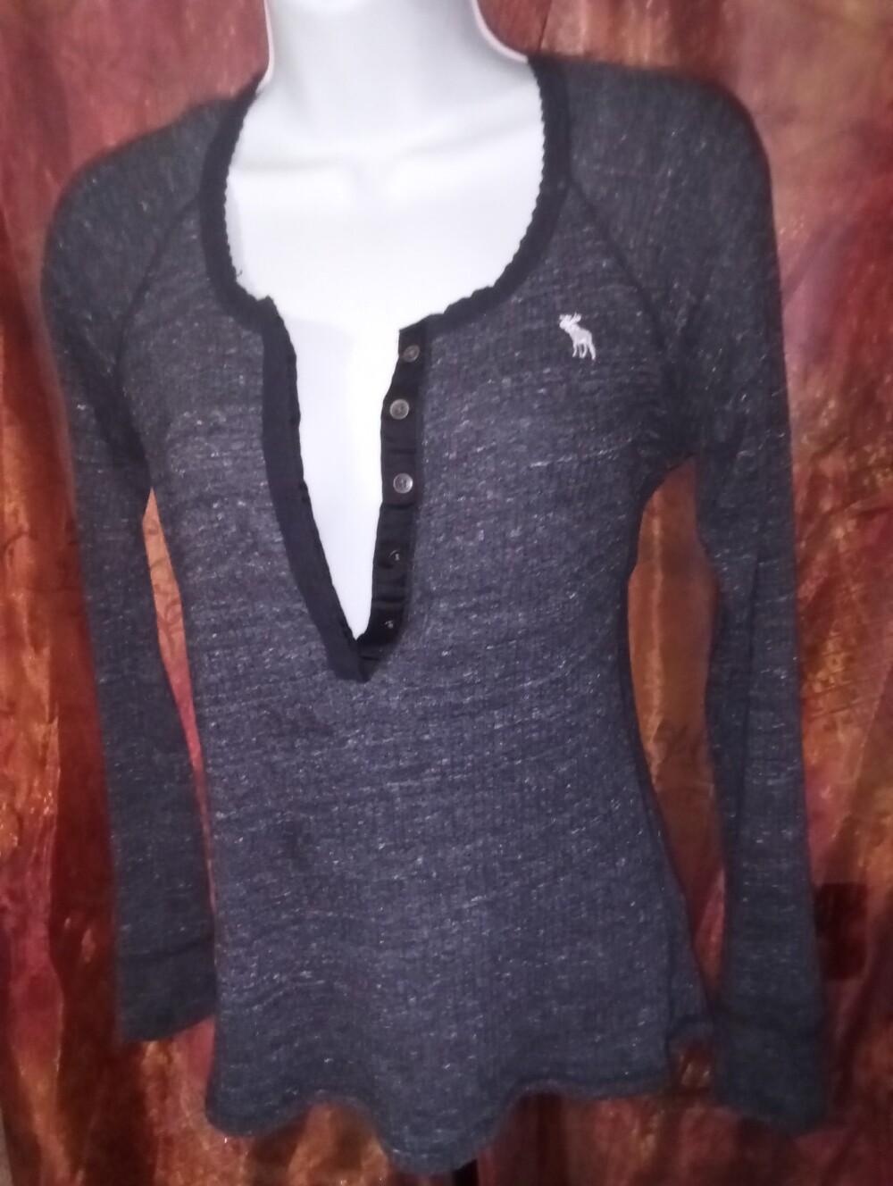 Abercrombie & Fitch Women's Long-Sleeve Henley Top in Dark Heather Gray